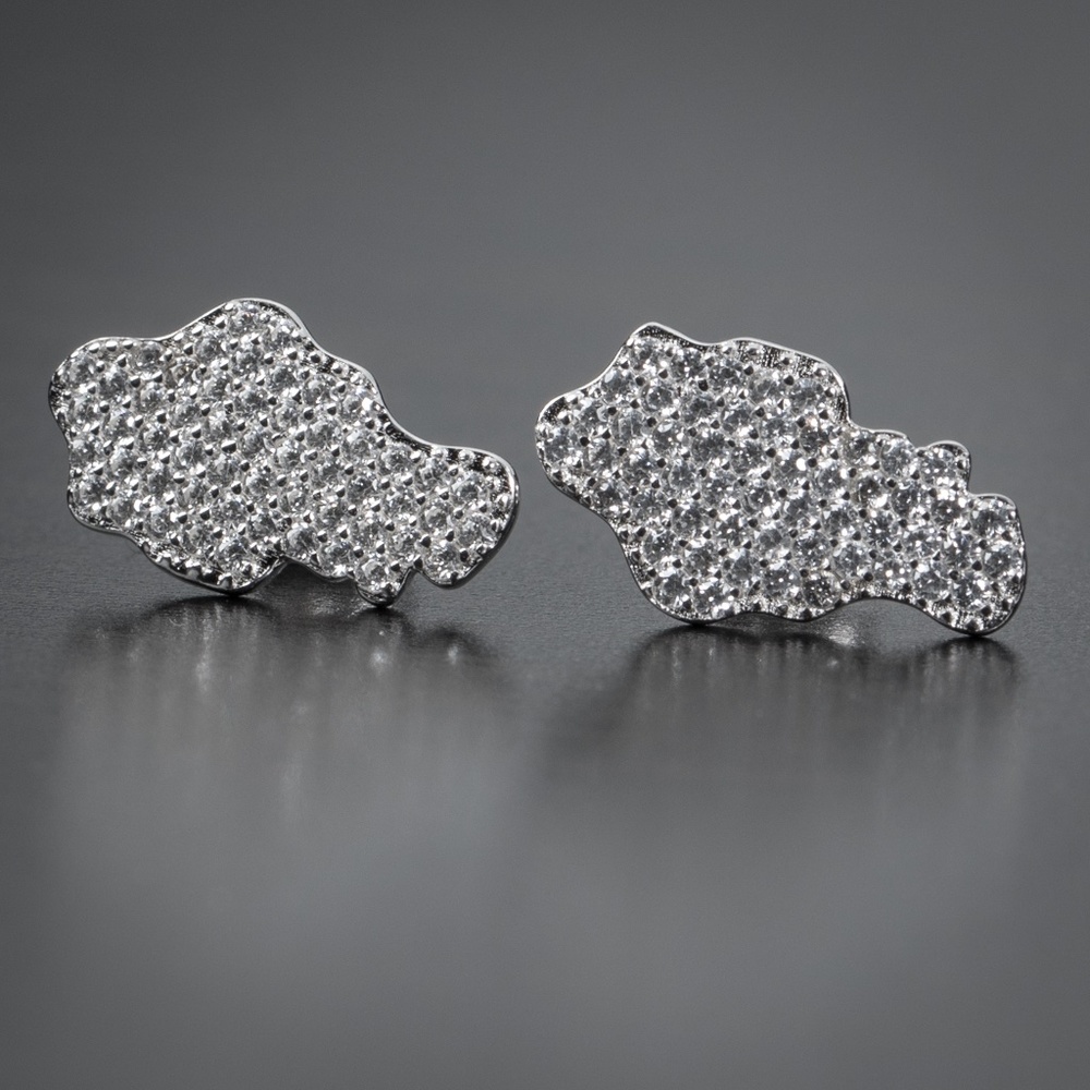 Fully Iced Cz 925 Sterling Silver Nugget Earrings